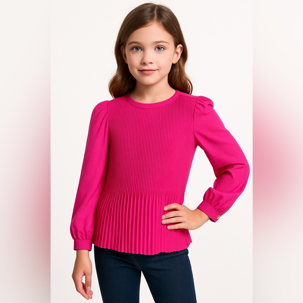 Baker by Ted Baker Pleated Blouse with Heart Buttons Hot Pink Size XL - Picture 2 of 5